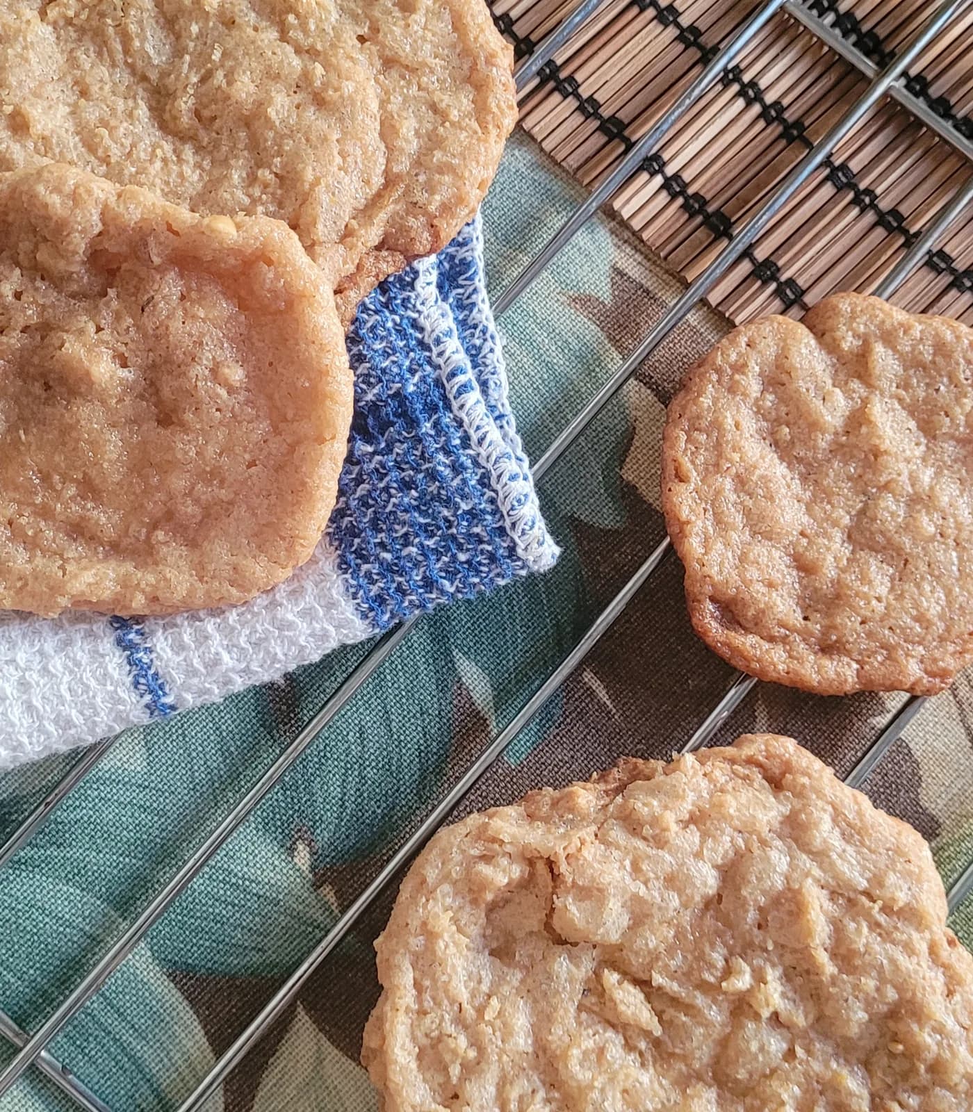 Soft peanut butter cookies cooling on a wire rack